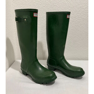 HUNTER Tall Rubber Waterproof Women's Boots Wellies GREEN US 7, UK 5, EURO 38